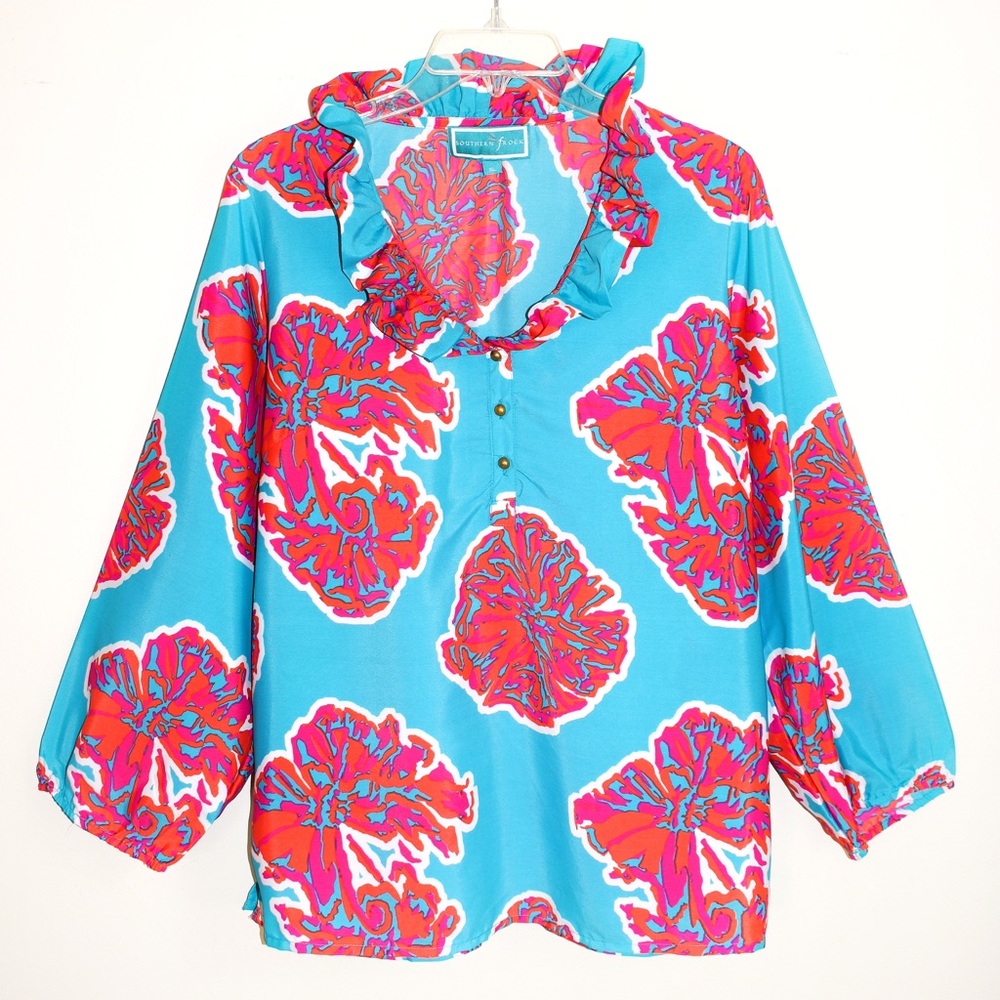 Southern Frock Coastal Ruffle Neckline Blouse